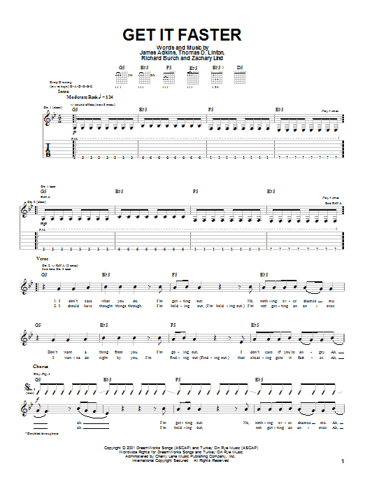 Jimmy Eat World Get It Faster sheet music preview music notes and score for Guitar Tab including 4 page(s)