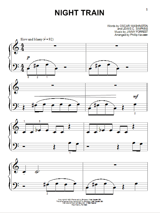 Learn to play Jimmy Forrest Night Train sheet music for E-Z Play Today in minutes. Jimmy Forrest Night Train sheet music preview music notes and score for E-Z Play Today including 4 page(s)