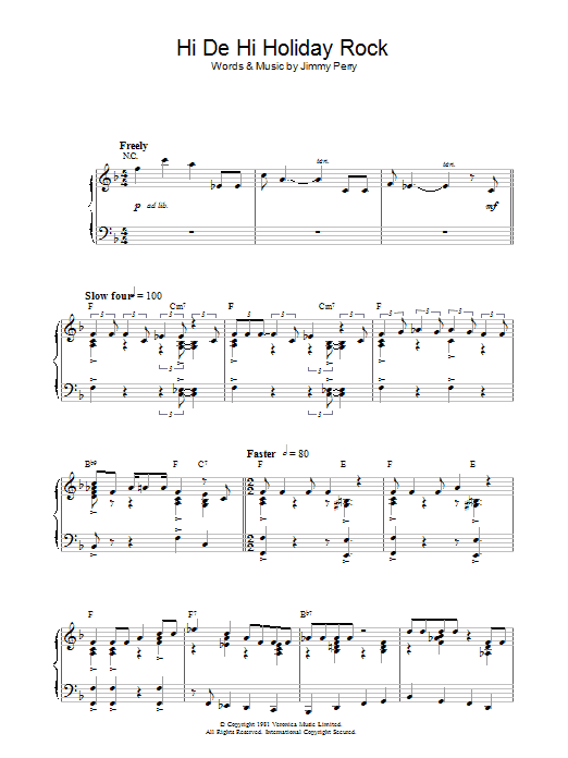 Jimmy Perry Hi De Hi Holiday Rock (theme from Hi De Hi) sheet music preview music notes and score for Piano, Vocal & Guitar (Right-Hand Melody) including 5 page(s)