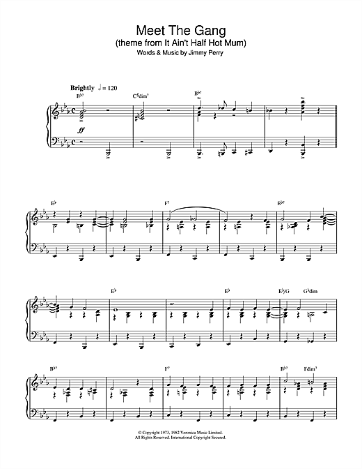 Learn to play Jimmy Perry Meet The Gang (theme from It Ain't Half Hot Mum) sheet music for Piano in minutes. Jimmy Perry Meet The Gang (theme from It Ain't Half Hot Mum) sheet music notes and chords