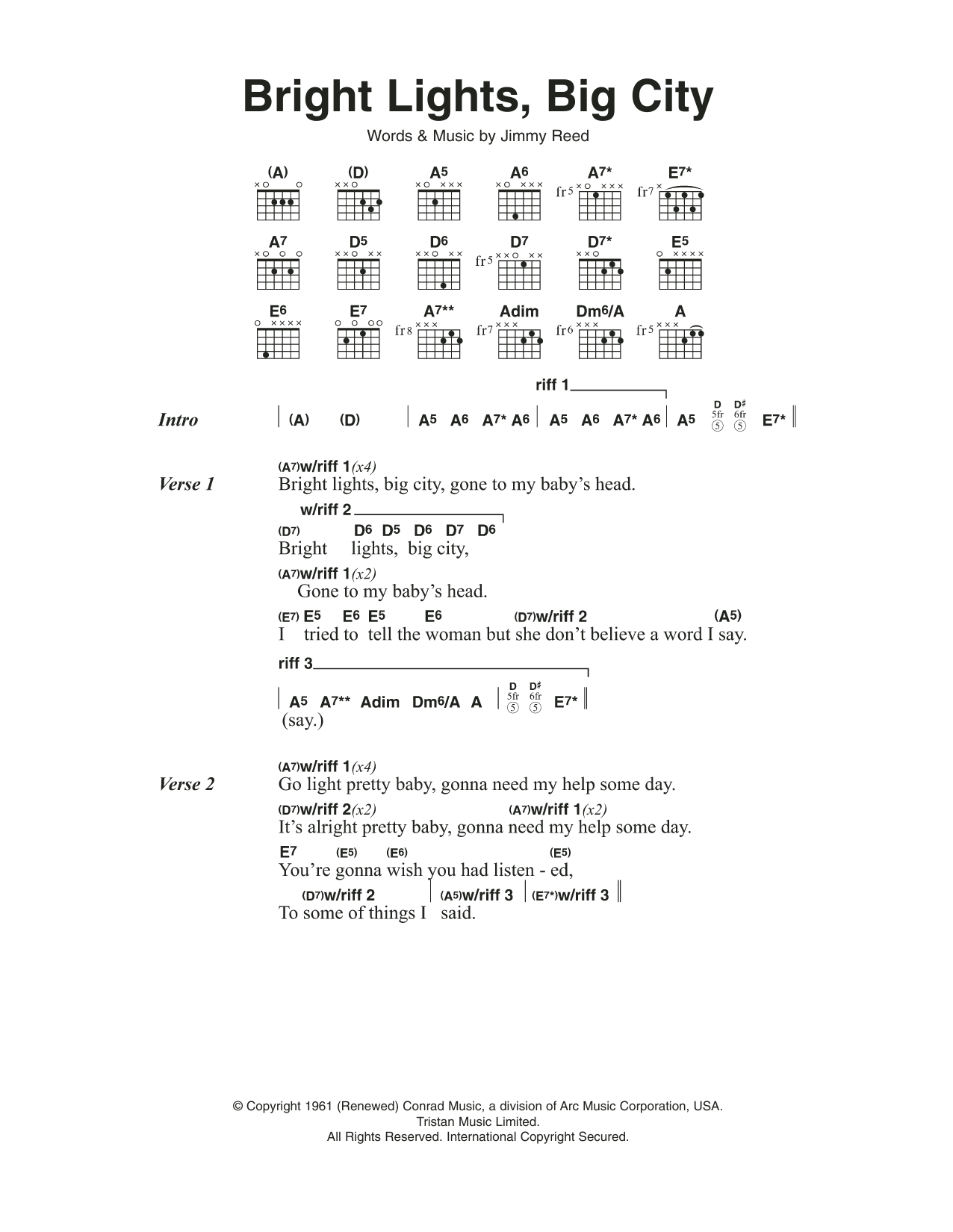 Learn to play Jimmy Reed Bright Lights, Big City sheet music for Guitar Tab in minutes. Jimmy Reed Bright Lights, Big City sheet music preview music notes and score for Guitar Tab including 2 page(s)