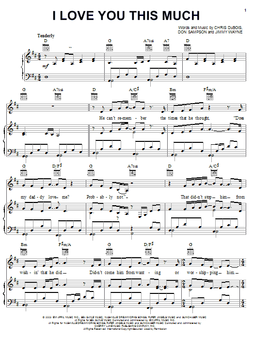 Learn to play Jimmy Wayne I Love You This Much sheet music for Piano, Vocal & Guitar (Right-Hand Melody) in minutes. Jimmy Wayne I Love You This Much sheet music preview music notes and score for Piano, Vocal & Guitar (Right-Hand Melody) including 5 page(s)