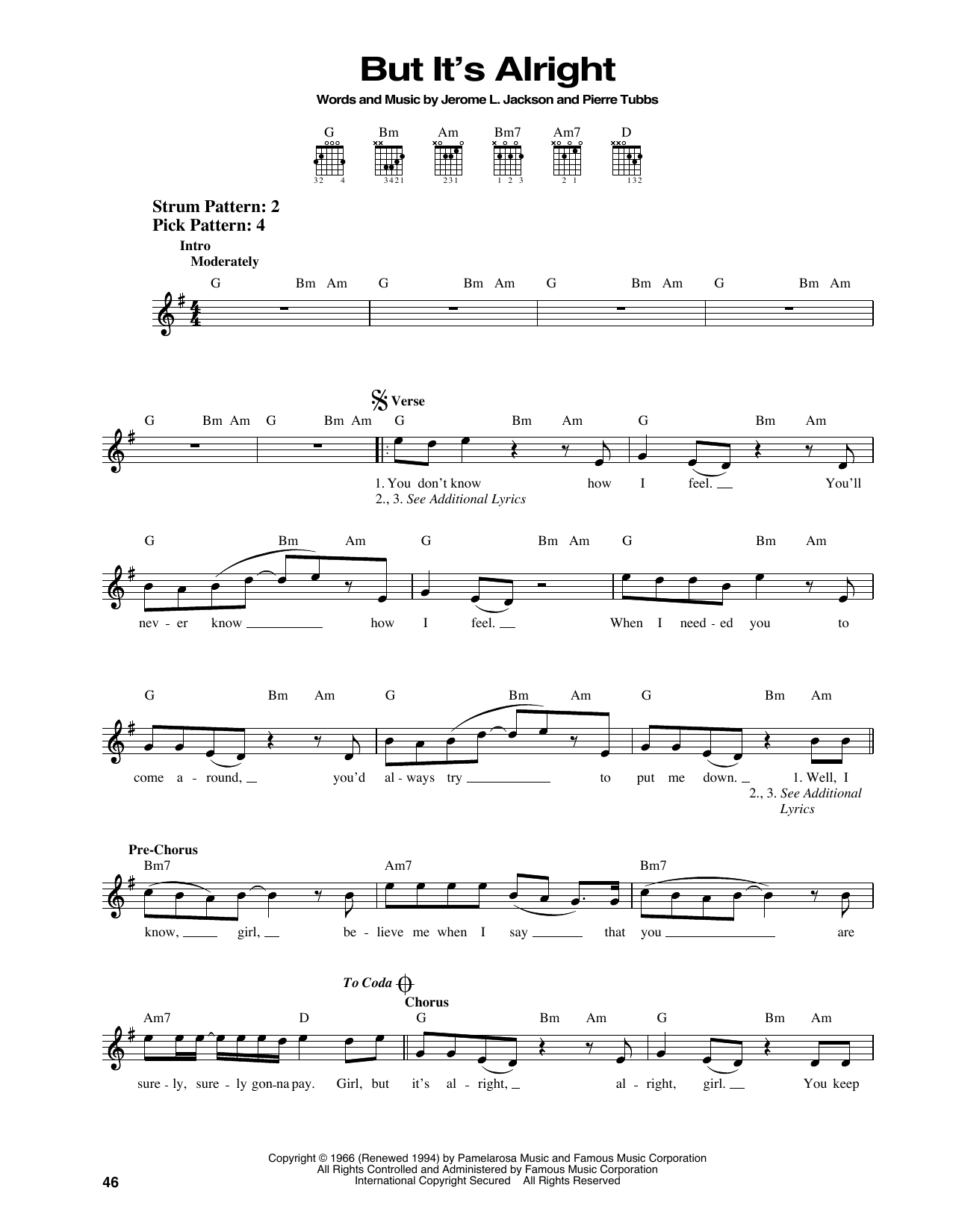 J.J. Jackson But It's Alright sheet music, chords, lyrics - Printable PDF for Easy Guitar
