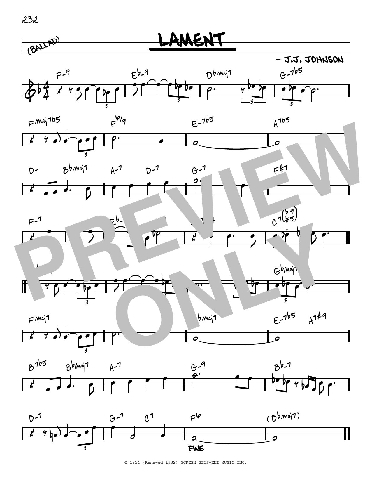 J.J. Johnson Lament [Reharmonized version] (arr. Jack Grassel) sheet music, chords, lyrics - Printable PDF for Real Book – Melody & Chords