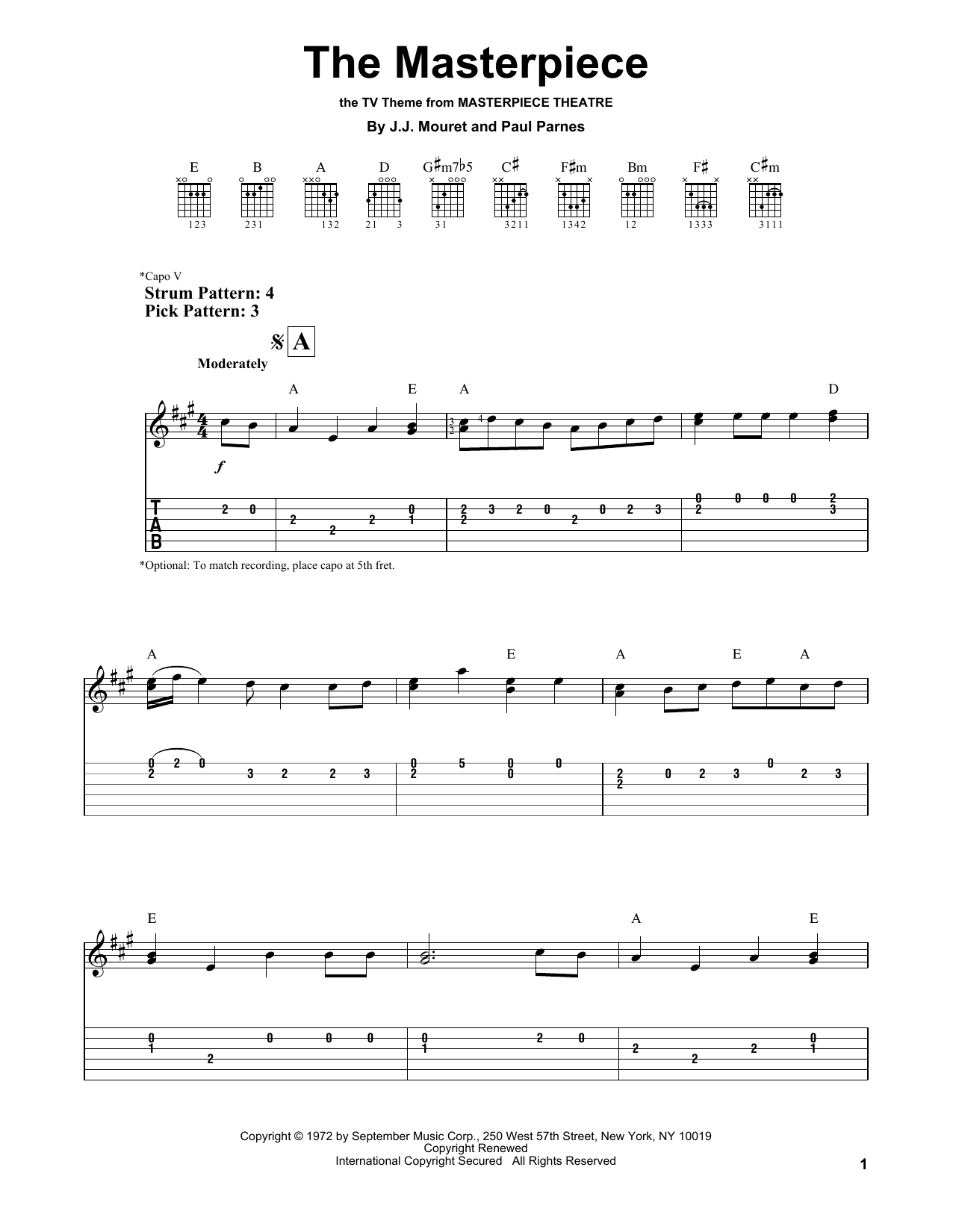 J.J. Mouret The Masterpiece sheet music, chords, lyrics - Printable PDF for Easy Guitar Tab