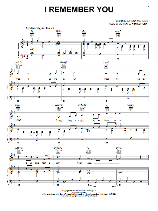 Learn to play Jo Stafford I Remember You sheet music for Piano, Vocal & Guitar (Right-Hand Melody) in minutes. Jo Stafford I Remember You sheet music notes and chords