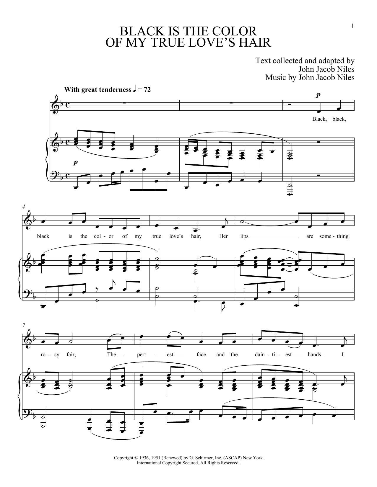 Joan Frey Boytim Black Is The Color Of My True Love's Hair sheet music, chords, lyrics - Printable PDF for Piano & Vocal