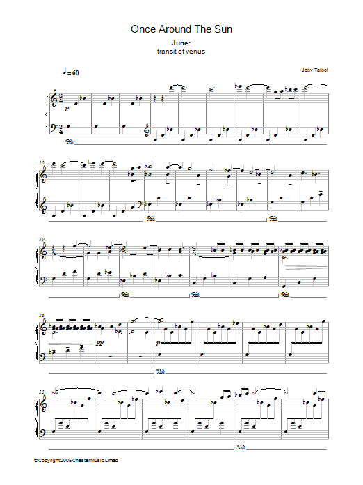 Joby Talbot June (from Once Around The Sun) sheet music preview music notes and score for Piano including 2 page(s)