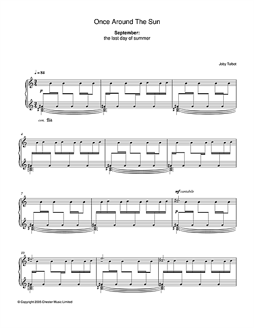 Learn to play Joby Talbot September (from Once Around The Sun) sheet music for Piano in minutes. Joby Talbot September (from Once Around The Sun) sheet music notes and chords