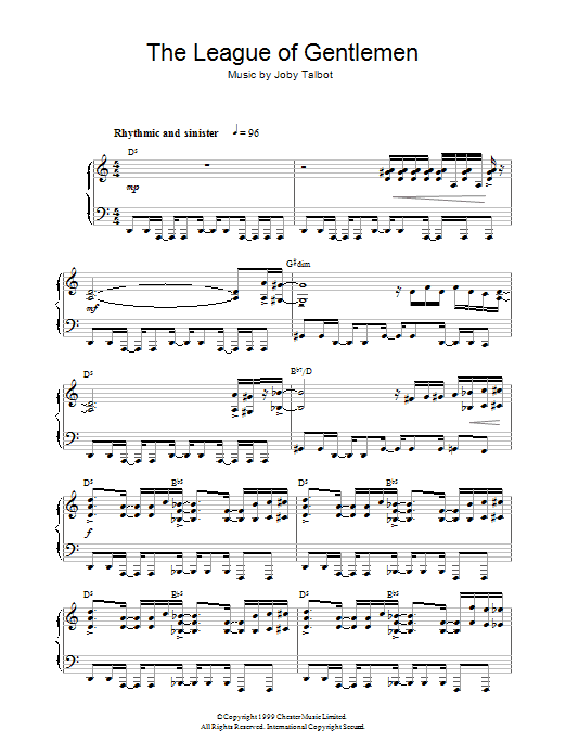 Joby Talbot The League Of Gentlemen sheet music preview music notes and score for Piano including 2 page(s)