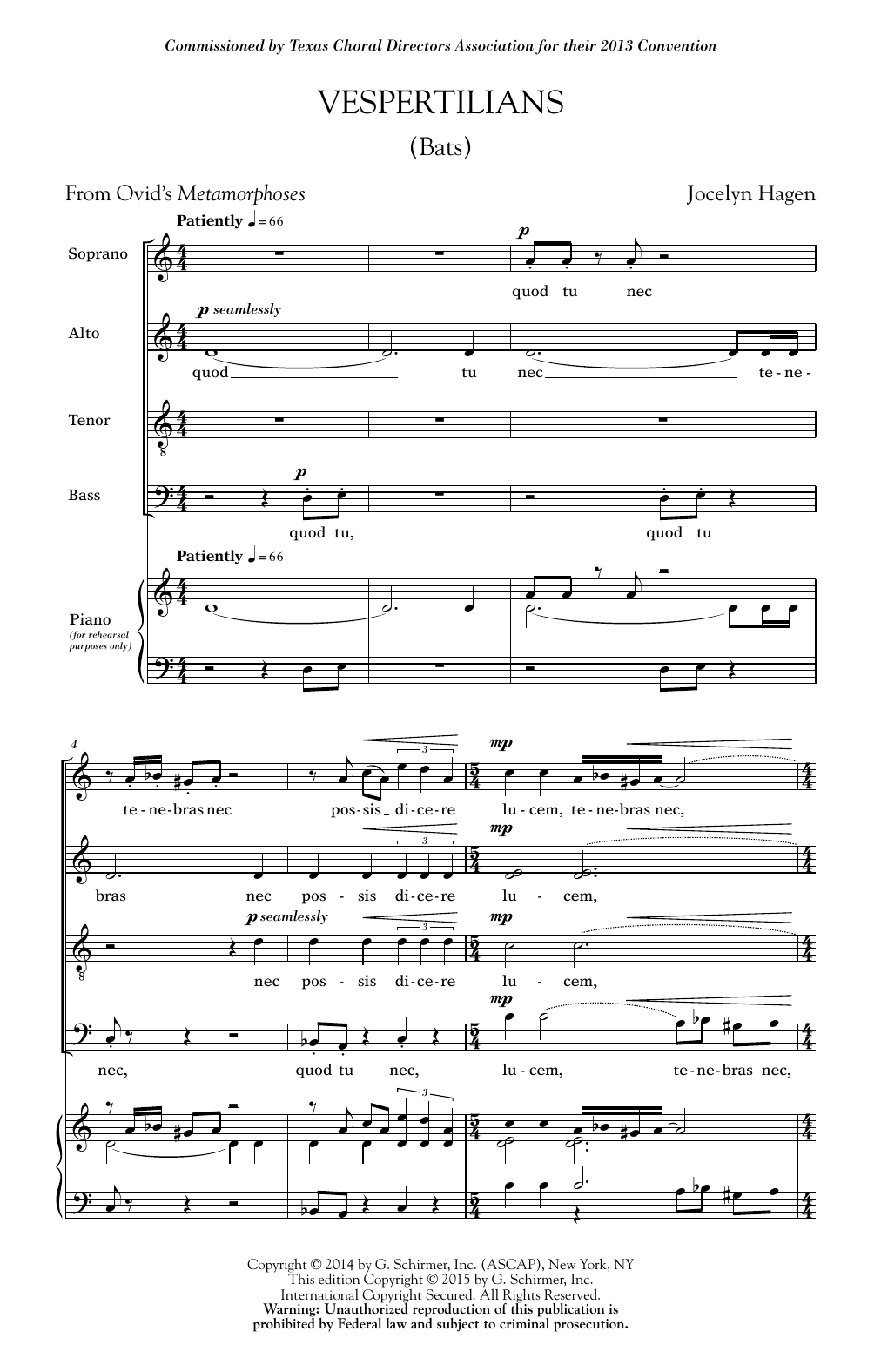 Learn to play Jocelyn Hagen Vespertilians sheet music for SATB in minutes. Jocelyn Hagen Vespertilians sheet music preview music notes and score for SATB including 15 page(s)