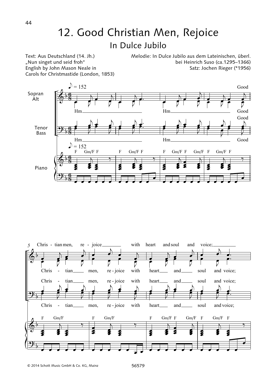 Learn to play Jochen Rieger Good Christian Men, Rejoice sheet music for Choir in minutes. Jochen Rieger Good Christian Men, Rejoice sheet music preview music notes and score for Choir including 2 page(s)