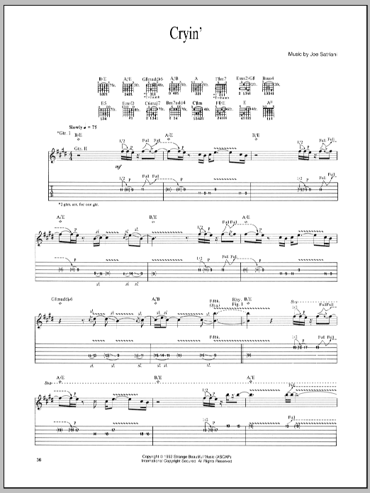 Download Joe Satriani Cryin' sheet music notes and chords for Guitar Tab - Download Printable PDF and start playing in minutes.
