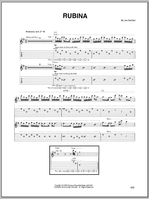 Download Joe Satriani Rubina sheet music notes and chords for Guitar Tab - Download Printable PDF and start playing in minutes.