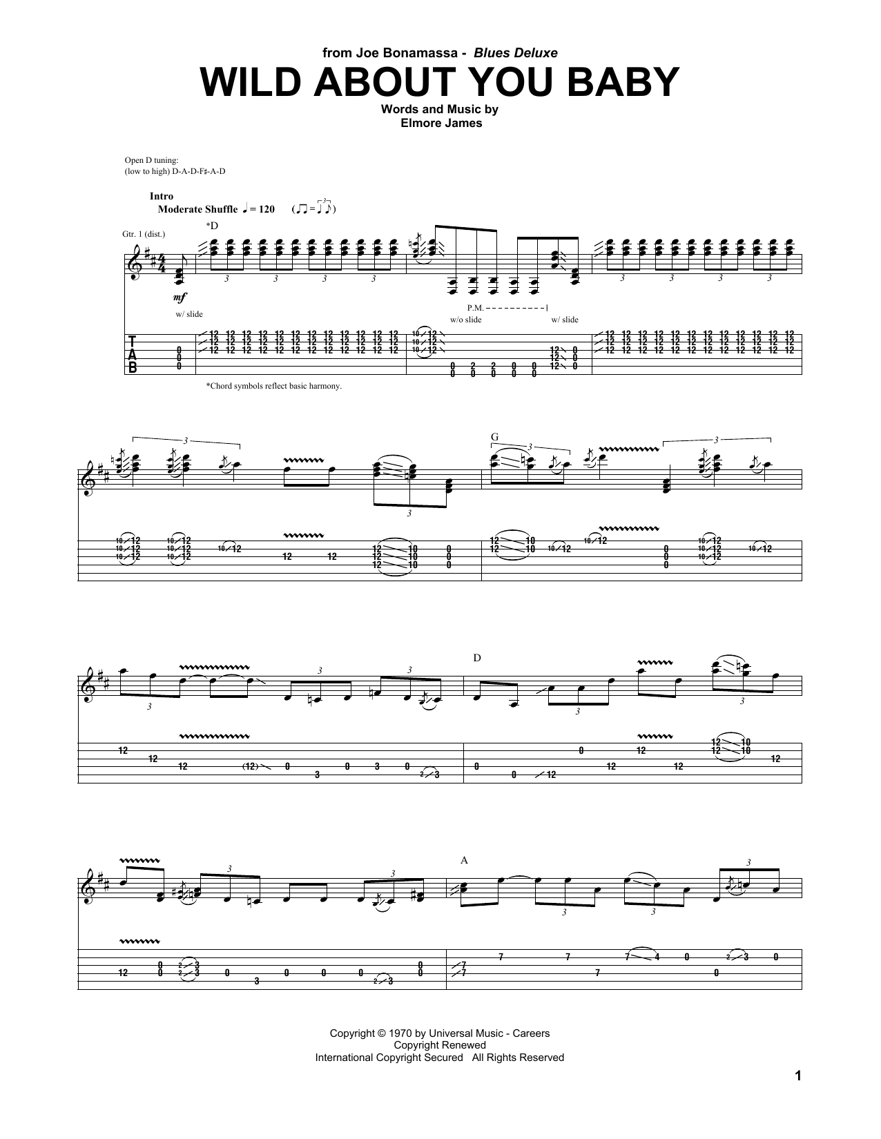 Joe Bonamassa Wild About You Baby sheet music preview music notes and score for Guitar Tab including 10 page(s)