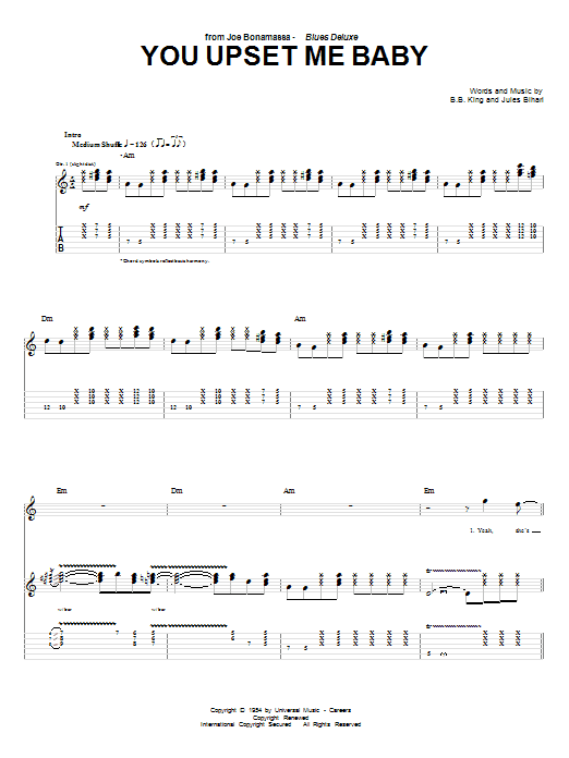 Learn to play Joe Bonamassa You Upset Me Baby sheet music for Guitar Tab in minutes. Joe Bonamassa You Upset Me Baby sheet music preview music notes and score for Guitar Tab including 6 page(s)
