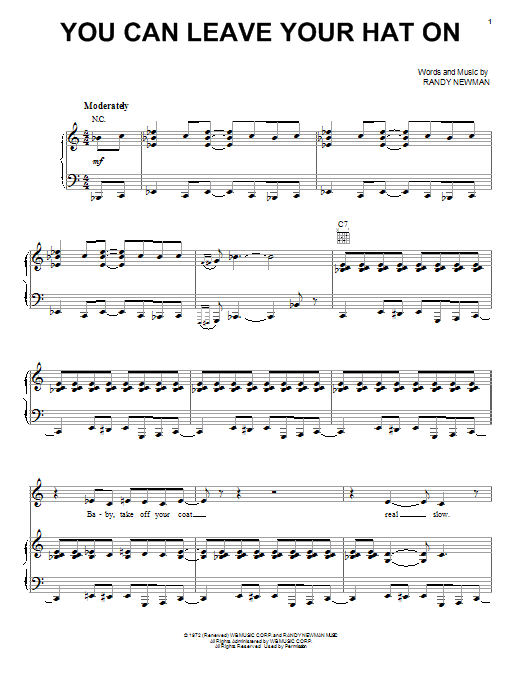 Learn to play Joe Cocker You Can Leave Your Hat On sheet music for Piano, Vocal & Guitar (Right-Hand Melody) in minutes. Joe Cocker You Can Leave Your Hat On sheet music preview music notes and score for Piano, Vocal & Guitar (Right-Hand Melody) including 7 page(s)