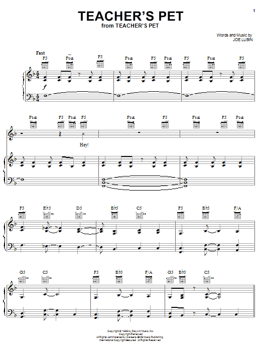 Learn to play Joe Lubin Teacher's Pet sheet music for Piano, Vocal & Guitar (Right-Hand Melody) in minutes. Joe Lubin Teacher's Pet sheet music preview music notes and score for Piano, Vocal & Guitar (Right-Hand Melody) including 9 page(s)
