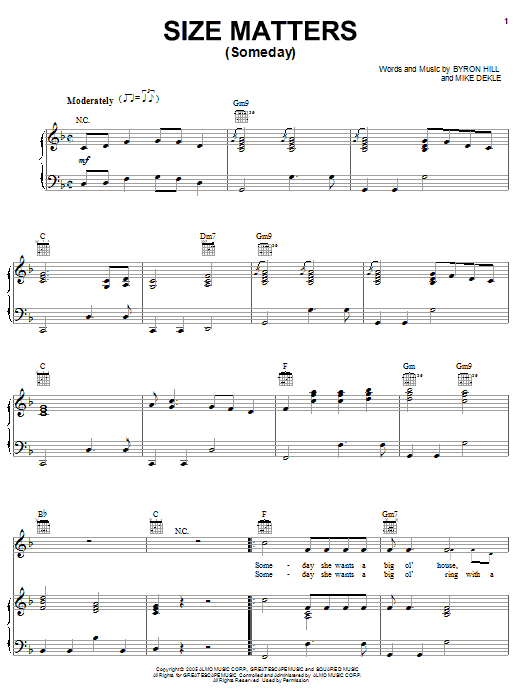 Learn to play Joe Nichols Size Matters (Someday) sheet music for Piano, Vocal & Guitar (Right-Hand Melody) in minutes. Joe Nichols Size Matters (Someday) sheet music preview music notes and score for Piano, Vocal & Guitar (Right-Hand Melody) including 6 page(s)