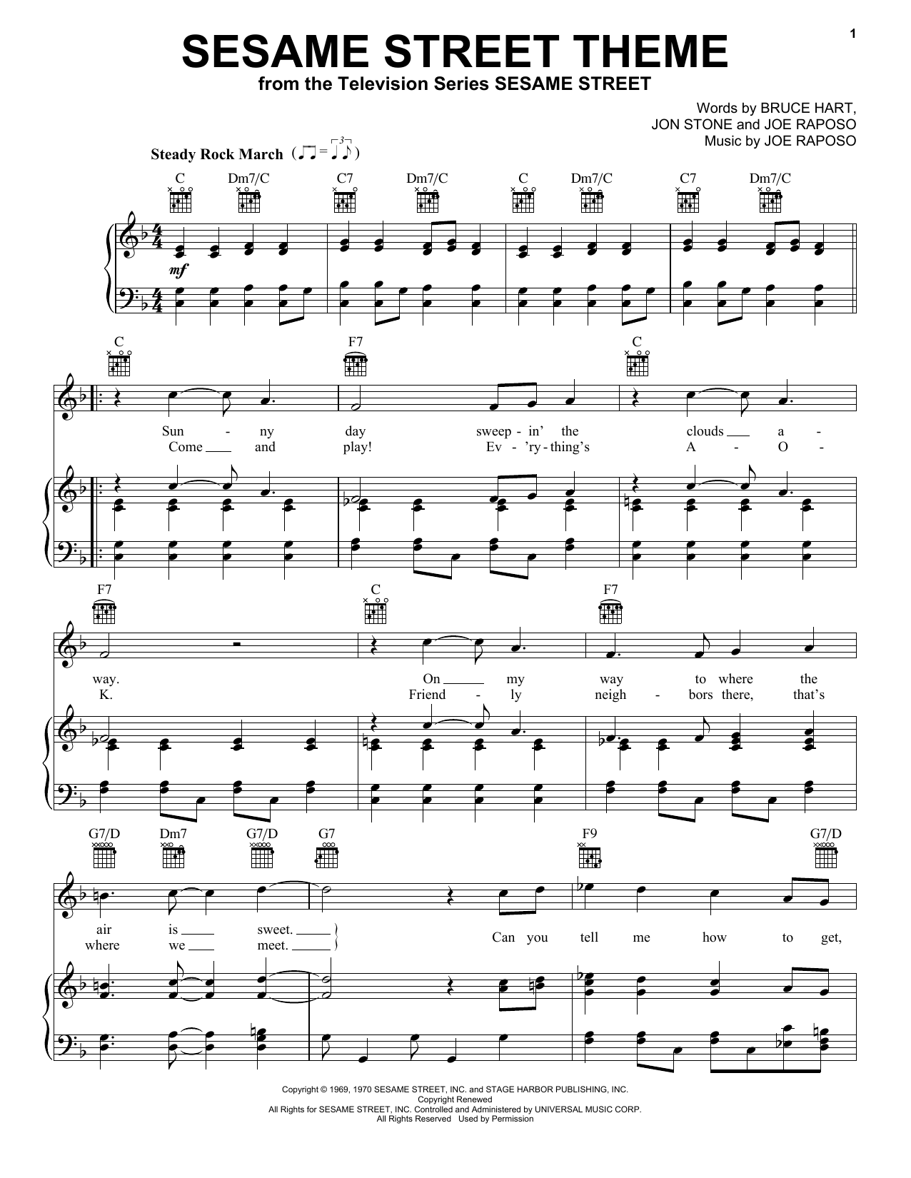 Learn to play Joe Raposo Sesame Street Theme sheet music for Piano, Vocal & Guitar (Right-Hand Melody) in minutes. Joe Raposo Sesame Street Theme sheet music notes and chords