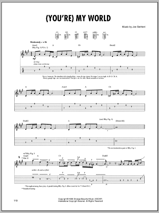 Learn to play Joe Satriani (You're) My World sheet music for Guitar Tab in minutes. Joe Satriani (You're) My World sheet music preview music notes and score for Guitar Tab including 9 page(s)