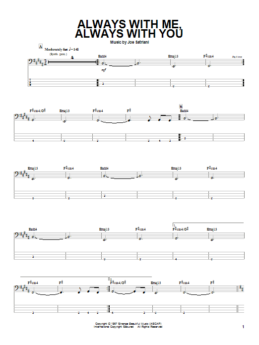 Learn to play Joe Satriani Always With Me, Always With You sheet music for Bass Guitar Tab in minutes. Joe Satriani Always With Me, Always With You sheet music preview music notes and score for Bass Guitar Tab including 3 page(s)