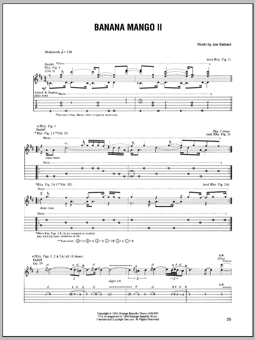 Learn to play Joe Satriani Banana Mango II sheet music for Guitar Tab in minutes. Joe Satriani Banana Mango II sheet music preview music notes and score for Guitar Tab including 14 page(s)