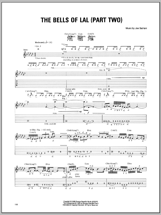 Joe Satriani Bells Of Lal (Part Two) sheet music preview music notes and score for Guitar Tab including 8 page(s)