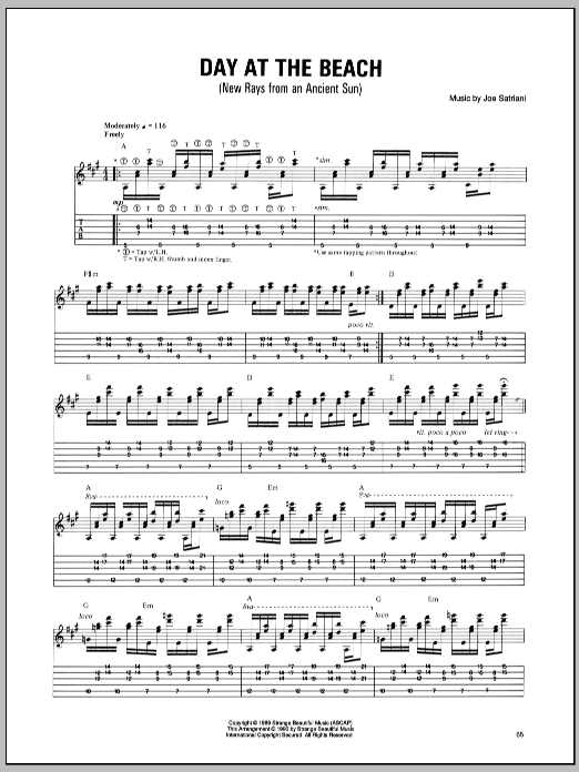 Learn to play Joe Satriani Day At The Beach (New Rays From An Ancient Sun) sheet music for Guitar Tab in minutes. Joe Satriani Day At The Beach (New Rays From An Ancient Sun) sheet music preview music notes and score for Guitar Tab including 3 page(s)