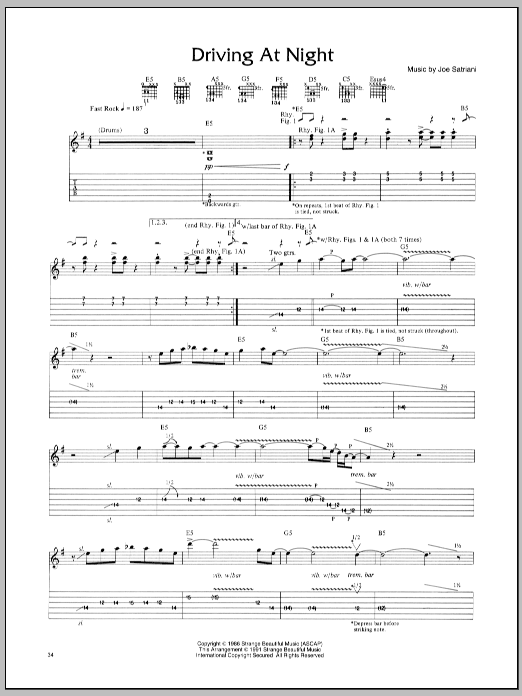 Joe Satriani Driving At Night sheet music preview music notes and score for Guitar Tab including 6 page(s)