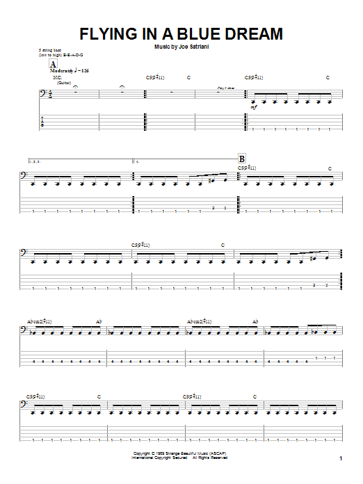 Learn to play Joe Satriani Flying In A Blue Dream sheet music for Bass Guitar Tab in minutes. Joe Satriani Flying In A Blue Dream sheet music preview music notes and score for Bass Guitar Tab including 4 page(s)
