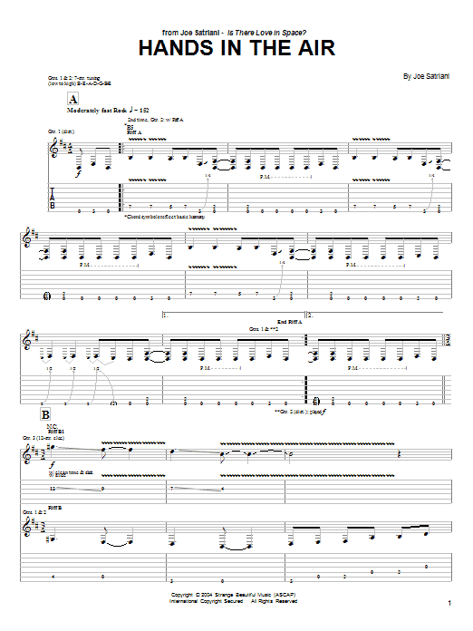 Learn to play Joe Satriani Hands In The Air sheet music for Guitar Tab in minutes. Joe Satriani Hands In The Air sheet music preview music notes and score for Guitar Tab including 8 page(s)
