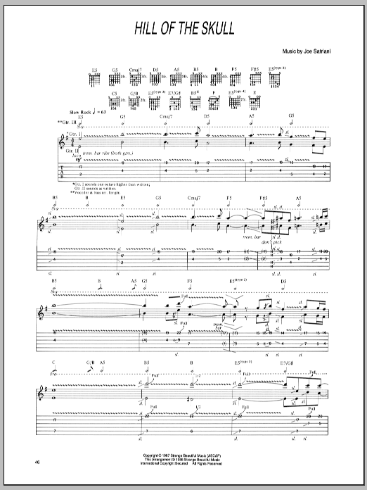 Learn to play Joe Satriani Hill Of The Skull sheet music for Guitar Tab in minutes. Joe Satriani Hill Of The Skull sheet music preview music notes and score for Guitar Tab including 2 page(s)