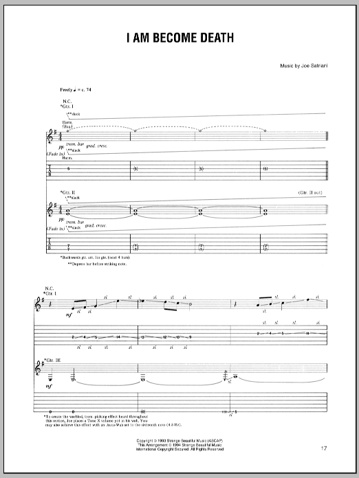 Joe Satriani I Am Become Death sheet music preview music notes and score for Guitar Tab including 7 page(s)