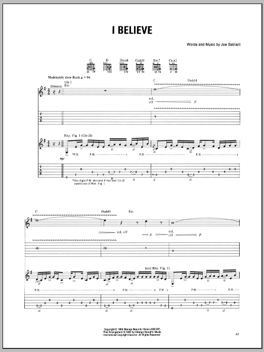 Learn to play Joe Satriani I Believe sheet music for Guitar Tab in minutes. Joe Satriani I Believe sheet music preview music notes and score for Guitar Tab including 8 page(s)