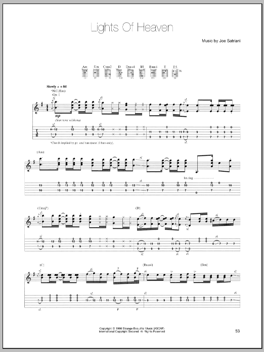 Learn to play Joe Satriani Lights Of Heaven sheet music for Guitar Tab in minutes. Joe Satriani Lights Of Heaven sheet music preview music notes and score for Guitar Tab including 14 page(s)