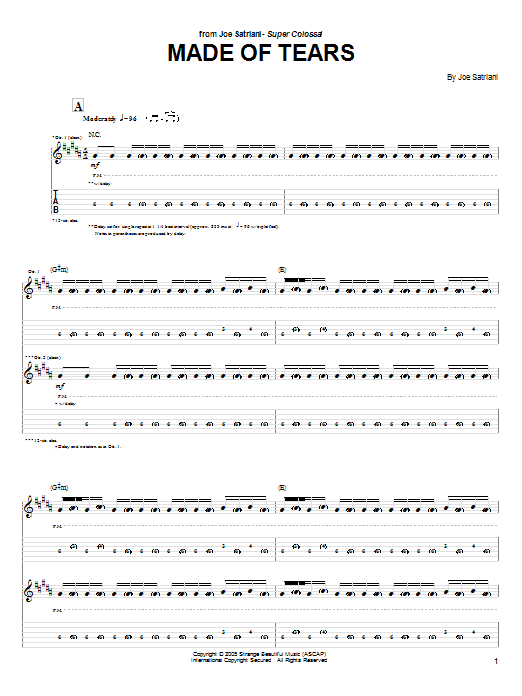 Learn to play Joe Satriani Made Of Tears sheet music for Guitar Tab in minutes. Joe Satriani Made Of Tears sheet music notes and chords
