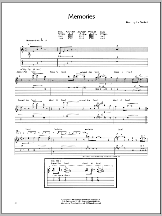 Joe Satriani Memories sheet music preview music notes and score for Guitar Tab including 5 page(s)