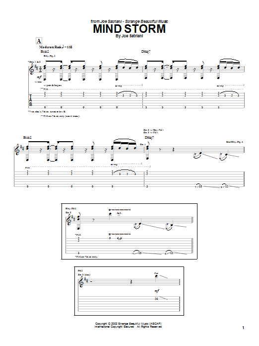 Joe Satriani Mind Storm sheet music preview music notes and score for Guitar Tab including 12 page(s)