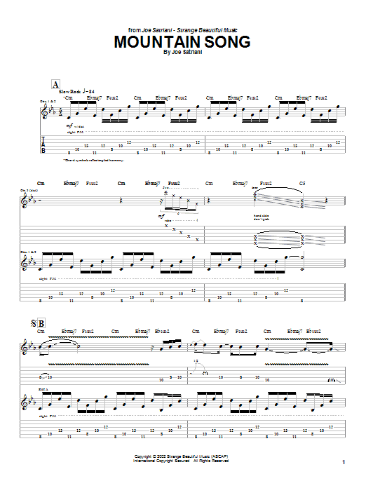 Joe Satriani Mountain Song sheet music preview music notes and score for Guitar Tab including 10 page(s)