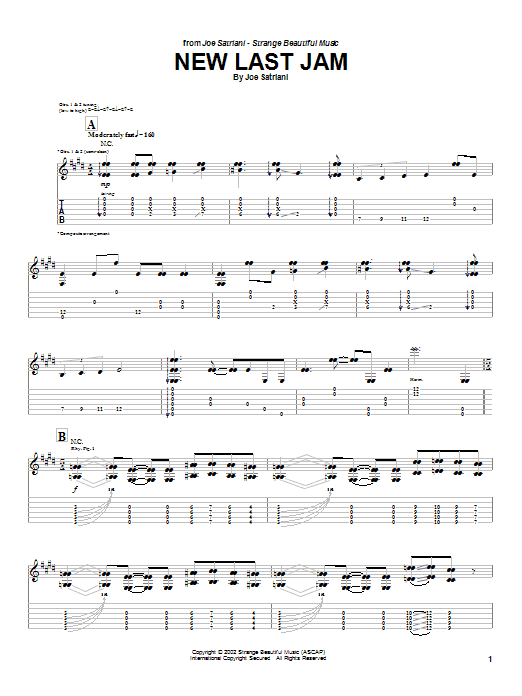Joe Satriani New Last Jam sheet music preview music notes and score for Guitar Tab including 12 page(s)