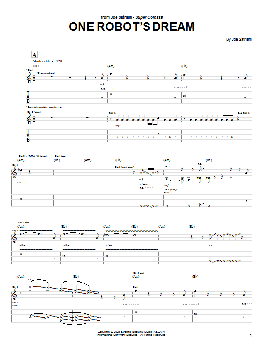 Learn to play Joe Satriani One Robot's Dream sheet music for Guitar Tab in minutes. Joe Satriani One Robot's Dream sheet music preview music notes and score for Guitar Tab including 11 page(s)