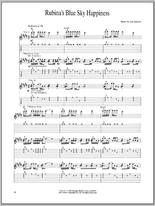 Learn to play Joe Satriani Rubina's Blue Sky Happiness sheet music for Guitar Tab in minutes. Joe Satriani Rubina's Blue Sky Happiness sheet music preview music notes and score for Guitar Tab including 15 page(s)