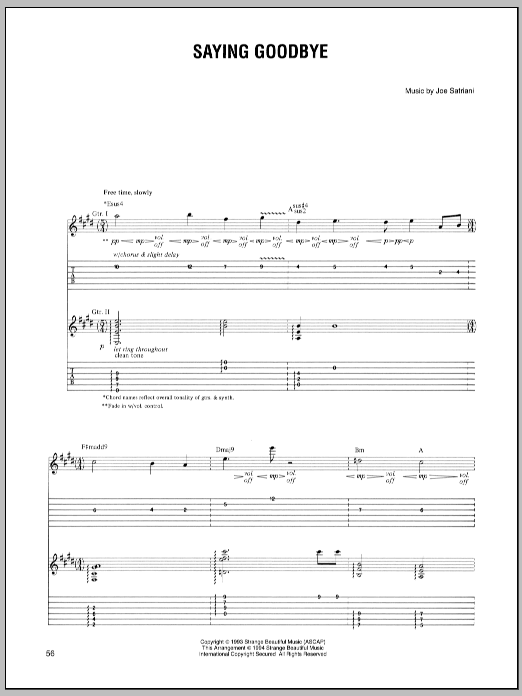 Learn to play Joe Satriani Saying Goodbye sheet music for Guitar Tab in minutes. Joe Satriani Saying Goodbye sheet music preview music notes and score for Guitar Tab including 4 page(s)