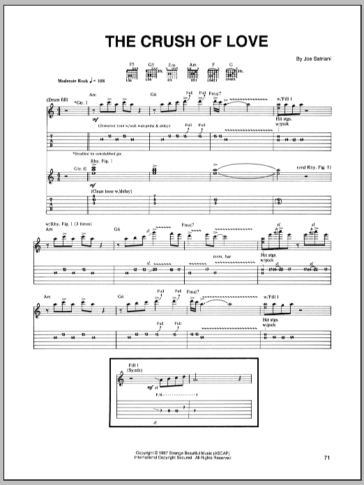 Learn to play Joe Satriani The Crush Of Love sheet music for Guitar Tab in minutes. Joe Satriani The Crush Of Love sheet music preview music notes and score for Guitar Tab including 9 page(s)