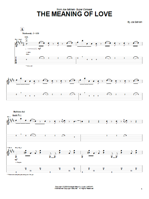 Joe Satriani The Meaning Of Love sheet music preview music notes and score for Guitar Tab including 13 page(s)