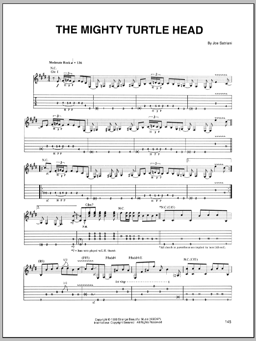 Learn to play Joe Satriani The Mighty Turtle Head sheet music for Guitar Tab in minutes. Joe Satriani The Mighty Turtle Head sheet music preview music notes and score for Guitar Tab including 9 page(s)