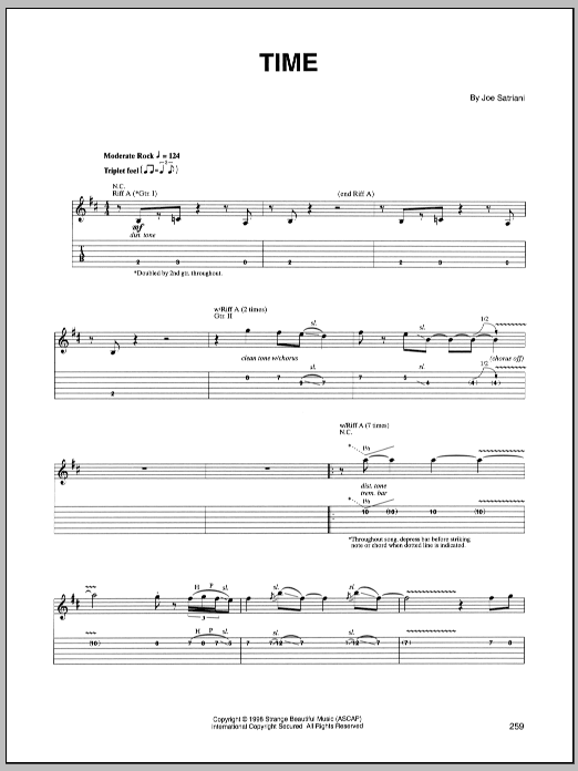 Joe Satriani Time sheet music preview music notes and score for Guitar Tab including 11 page(s)