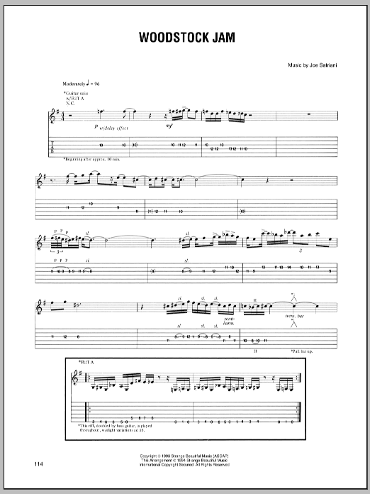 Learn to play Joe Satriani Woodstock Jam sheet music for Guitar Tab in minutes. Joe Satriani Woodstock Jam sheet music preview music notes and score for Guitar Tab including 1 page(s)