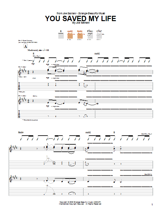 Learn to play Joe Satriani You Saved My Life sheet music for Guitar Tab in minutes. Joe Satriani You Saved My Life sheet music preview music notes and score for Guitar Tab including 18 page(s)